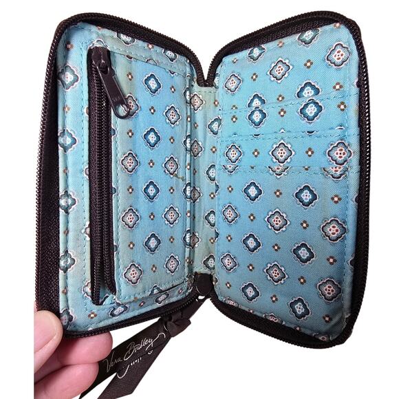 Vera Bradley All in One Wristlet Wallet Zip Java Blue Turquoise Brown - Picture 3 of 6